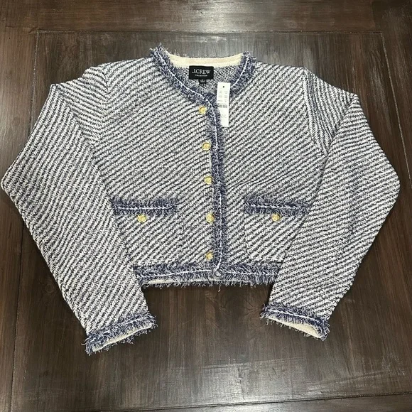 J.Crew Collection Textured Cotton Lady Jacket | NWT | M | Navy White | Fringe - Picture 3 of 15